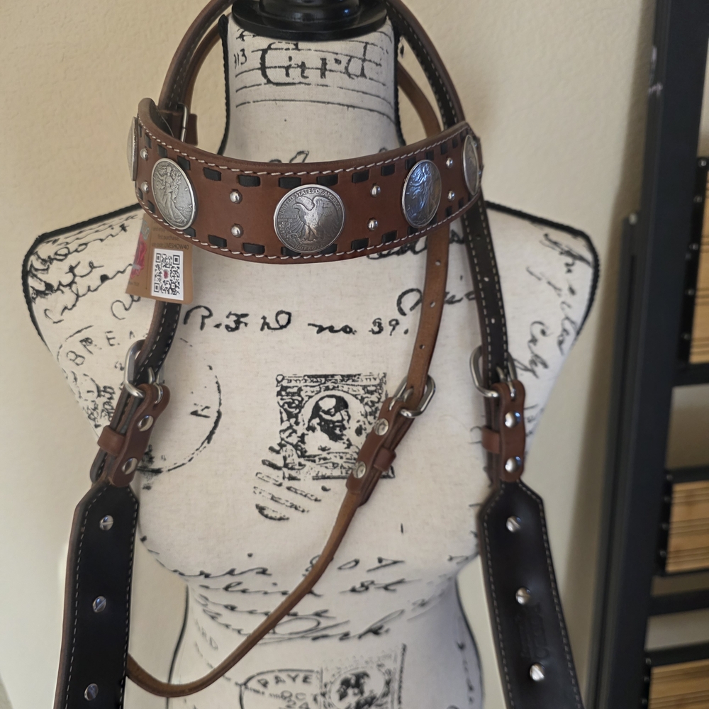 Brown Leather Western Coin Concho Harness Strap - Men Accessories